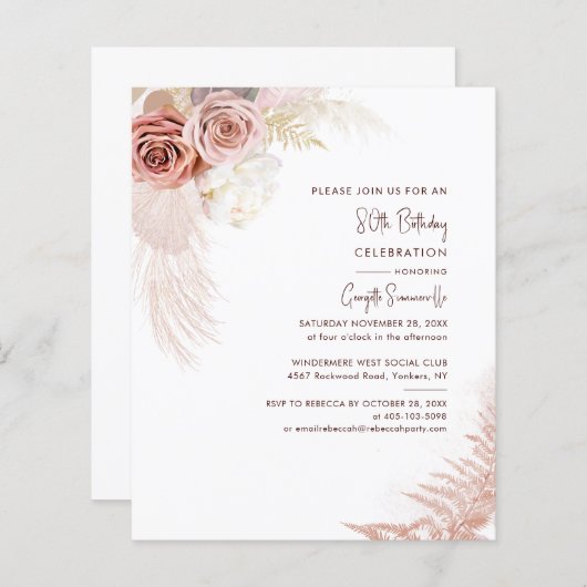 Papier Pampas Grass 80e anniversaire Terracotta Invitatio (Devant / Derrière)