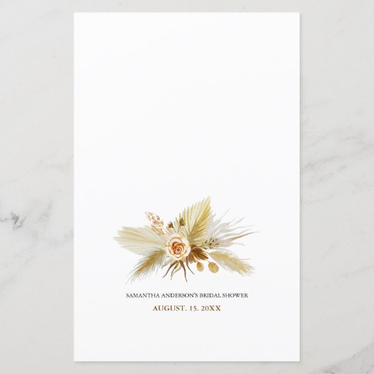 Papier Pampas Grass Bride douche jeu de bingo (Dos)