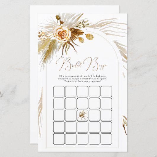 Papier Pampas Grass Bride douche jeu de bingo (Devant / Derrière)