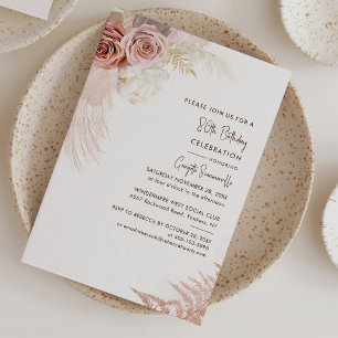 Papier Pampas Grass Floral 80e anniversaire Invitation