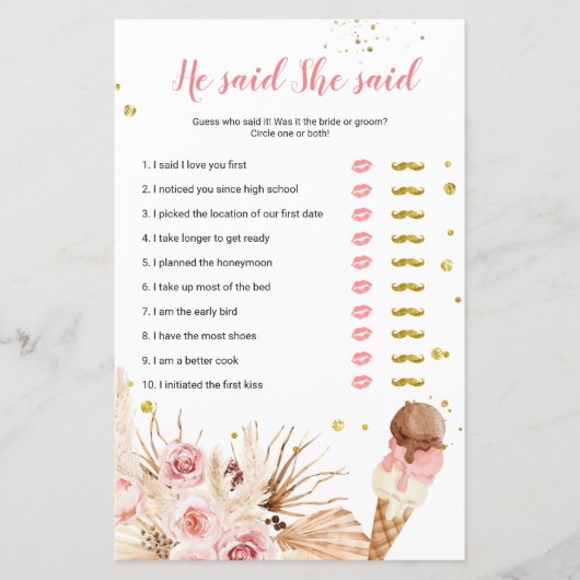 Papier Pampas Grass glace crème Il a dit Elle a dit Game (Devant)