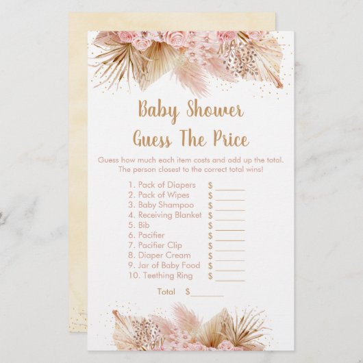 Papier Pampas Grass Rose Floral Devinez Le Jeu De Prix (Devant / Derrière)