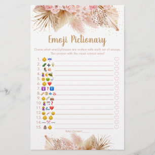 Papier Pampas Grass rose Floral Emoji jeu Pictionary