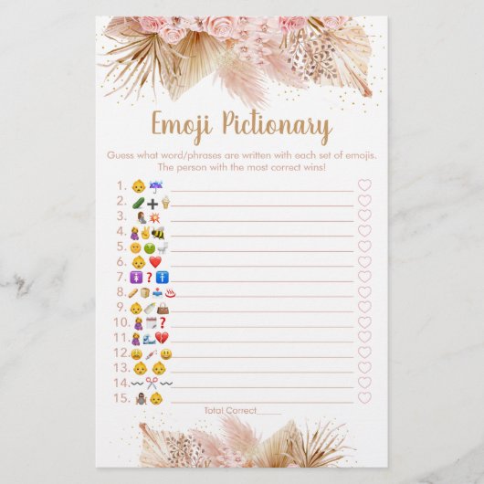 Papier Pampas Grass rose Floral Emoji jeu Pictionary (Devant)