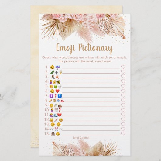 Papier Pampas Grass rose Floral Emoji jeu Pictionary (Devant / Derrière)