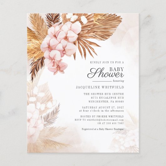 Papier Pampas Grass Terracotta Baby shower Invitation (Devant)