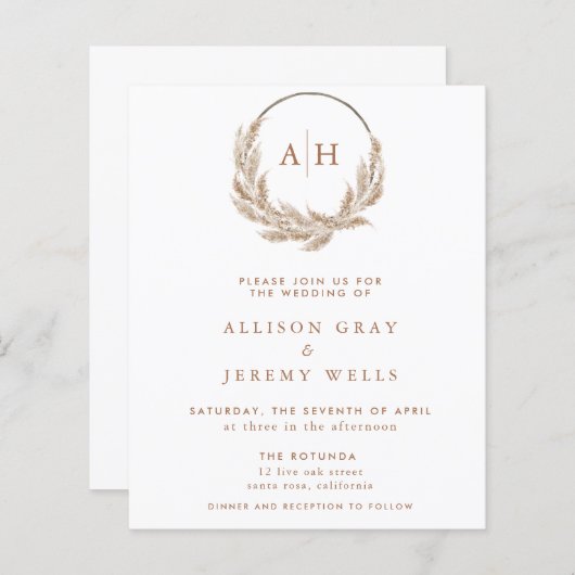 Papier Pampas Monogramme Faire-part de mariage (Devant / Derrière)