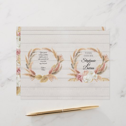 Papier Pampas Palm Pink Floral White Wood Wedding Program (Devant/Arrière en situation)