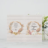 Papier Pampas Palm Pink Floral White Wood Wedding Program (Debout devant)