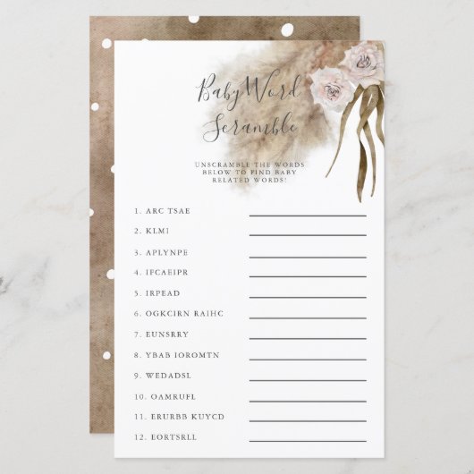 Papier Pampas rose Grass Baby Word Scramble Jeu (Devant / Derrière)