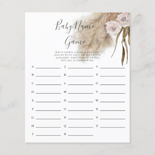 Papier Pampas rose Grass Nom de bébé Douche Jeu (Devant)