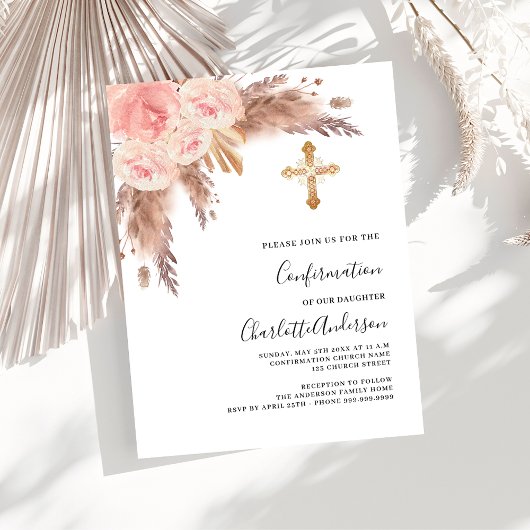 Papier Pampas rose or budget confirmation invitation