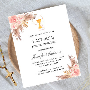 Papier Pampas rose première communion invitation budgétai