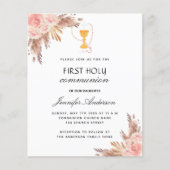 Papier Pampas rose première communion invitation budgétai (Devant)
