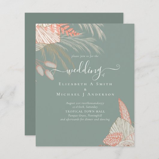 Papier Pampas Tropical Grass Terracotta Mariage (Devant / Derrière)