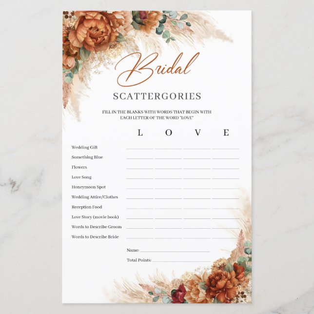 Papier Pampas tropicale herbe cuivre Bridal Scattergories (Devant)