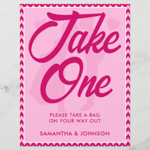 Papier Pancarte de mariage moderne rose chevron Take One