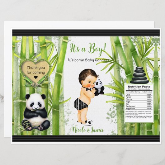Papier Panda Bamboo Thème Baby Boy Chip Sac (Devant / Derrière)