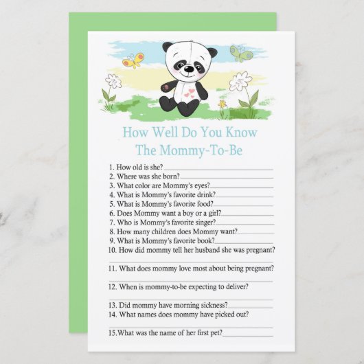 Papier Panda bébé Comment bien connaissez-vous le jeu bab (Devant / Derrière)