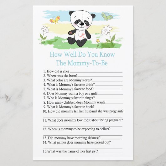 Papier Panda bébé Comment bien connaissez-vous le jeu bab (Devant)