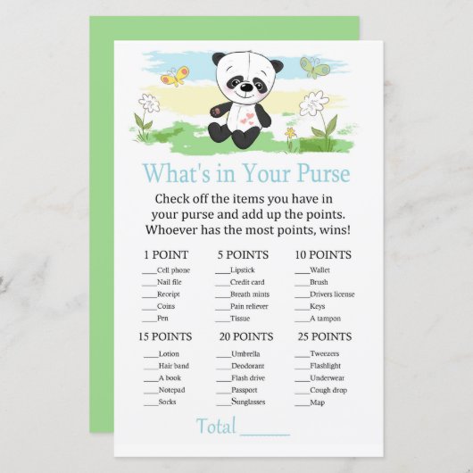 Papier Panda bébé Qu'y a-t-il dans votre sac à main (Devant / Derrière)