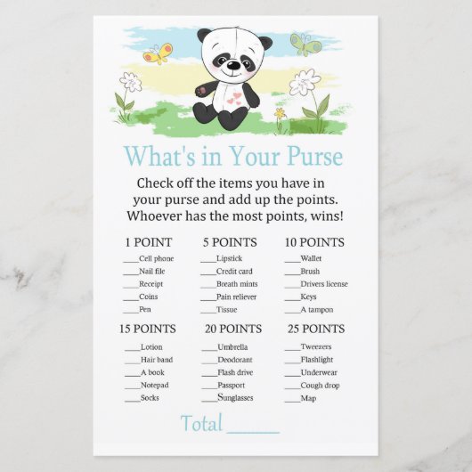 Papier Panda bébé Qu'y a-t-il dans votre sac à main (Devant)