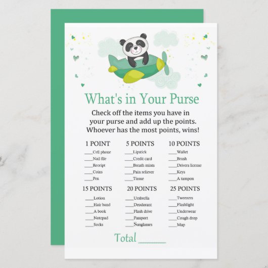 Papier Panda mignonne Qu'y a-t-il dans votre sac à main (Devant / Derrière)