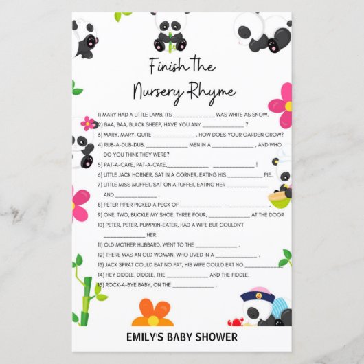 Papier Panda rose Baby shower jeu (Devant)