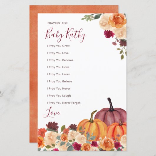 Papier Panneau d'amour Citrouille orange brûlé (Devant / Derrière)