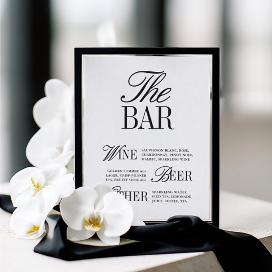 Papier Panneau de bar de mariage élégant noir et blanc