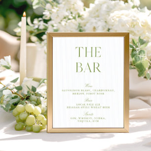 Papier Panneau de bar de mariage élégant rayé de vert sau