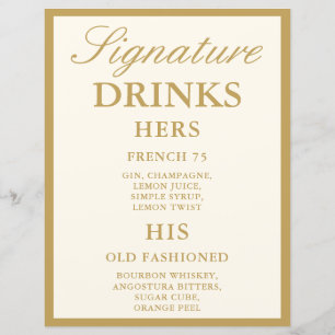 Papier Panneau de Boissons Signature Mariage Moderne Vint