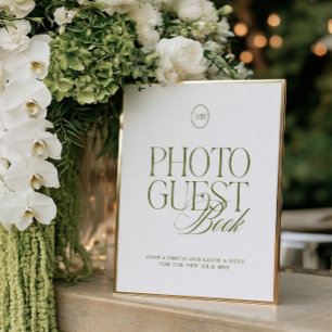 Papier Panneau de livre d'or de photo vert olive élégant