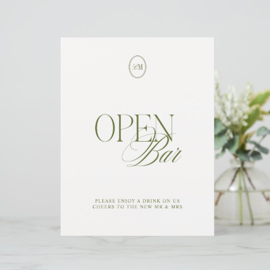 Papier Panneau de mariage à bar ouvert vert olive classiq (Debout devant)