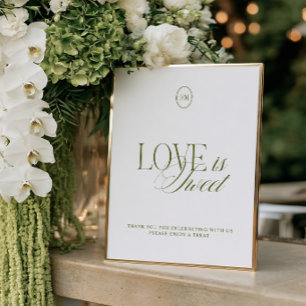 Papier Panneau de mariage Élégant Vert Olive Love is Swee