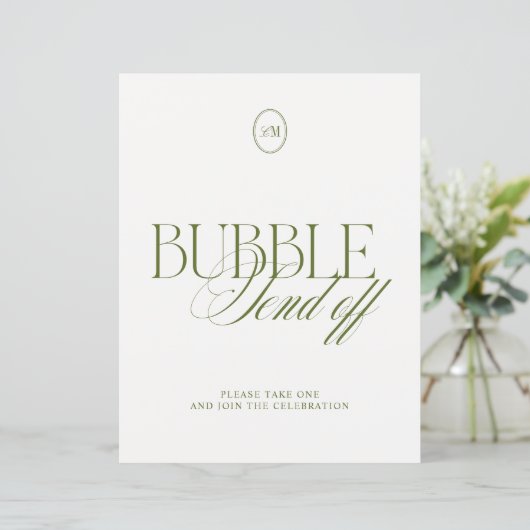 Papier Panneau de mariage Olive Green Bubble Send Off (Debout devant)