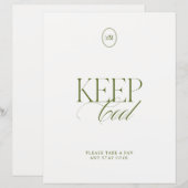 Papier Panneau de mariage vert olive Minimalist Keep Cool (Devant / Derrière)