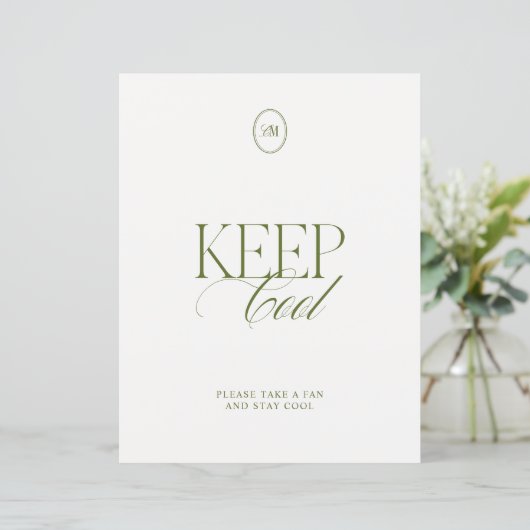 Papier Panneau de mariage vert olive Minimalist Keep Cool (Debout devant)
