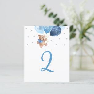 Papier Panneau de numéro de table bleu et argent Ourson