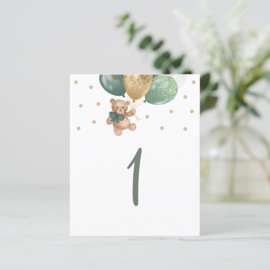 Papier Panneau de numéro de table Teddy Bear Sage Green (Debout devant)