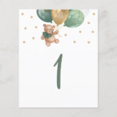 Papier Panneau de numéro de table Teddy Bear Sage Green (Devant)
