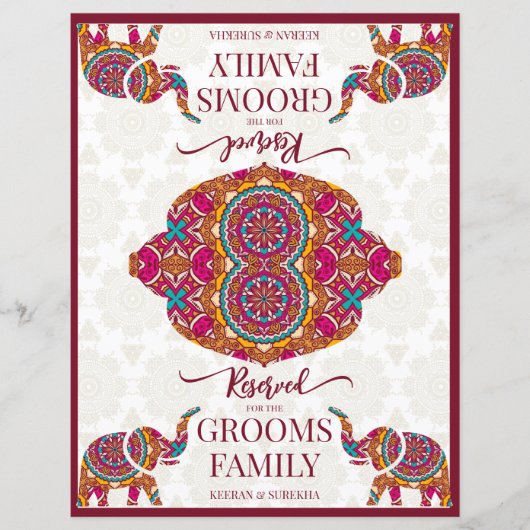 Papier Panneau de réservation éléphant mandala mariage in (Devant)