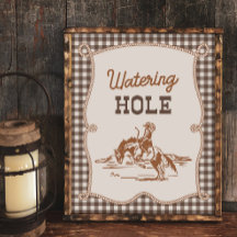 Panneau de watering-hole marron à carreaux cow-boy