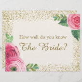 Papier Panneau du jeu de Fête des mariées - 8,5 x 11 (Devant / Derrière)