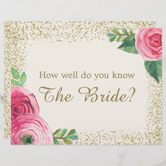 Papier Panneau du jeu de Fête des mariées - 8,5 x 11 (Devant / Derrière)