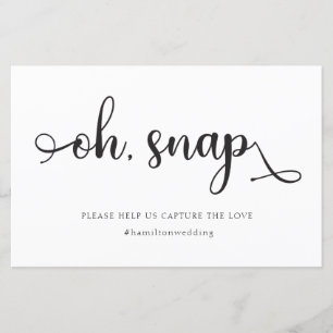 Papier Panneau Mariage de hashtag "Oh Snap" noir blanc