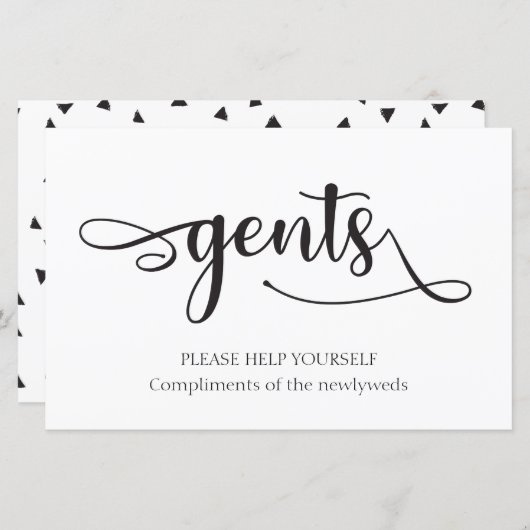 Papier Panneau Mariage "Gents" noir blanc (Devant / Derrière)