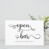 Papier Panneau Mariage "Open Bar" Boissons blanches noire (Debout devant)