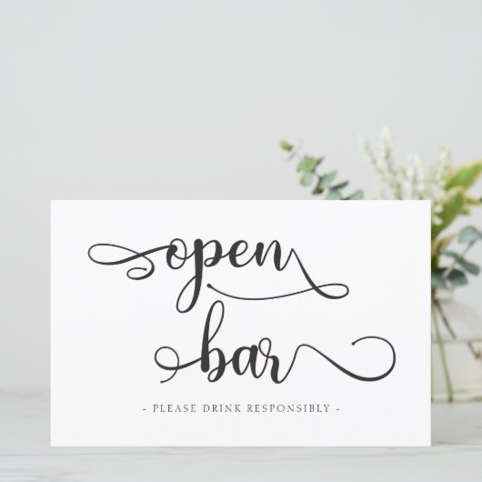 Papier Panneau Mariage "Open Bar" Boissons blanches noire (Debout devant)