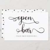 Papier Panneau Mariage "Open Bar" Boissons blanches noire (Devant / Derrière)
